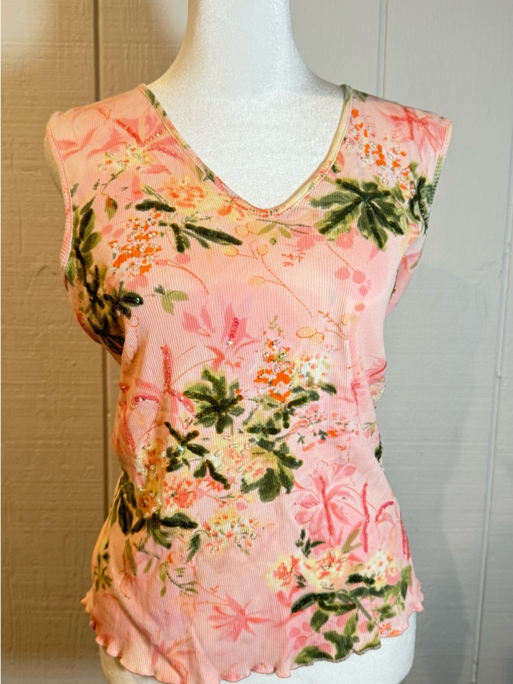 Caribbean Joe Y2K Tropical Floral Tank Size Large